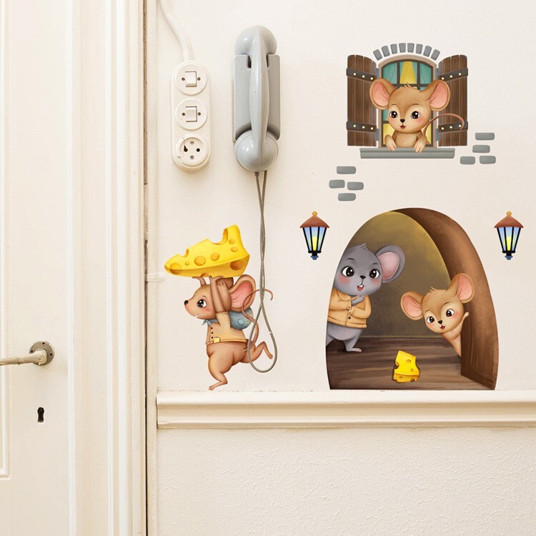 3D Mouse Hole Realistic Wall Sticker Cartoon Decal Kids Fun Vinyl Art Home Decor