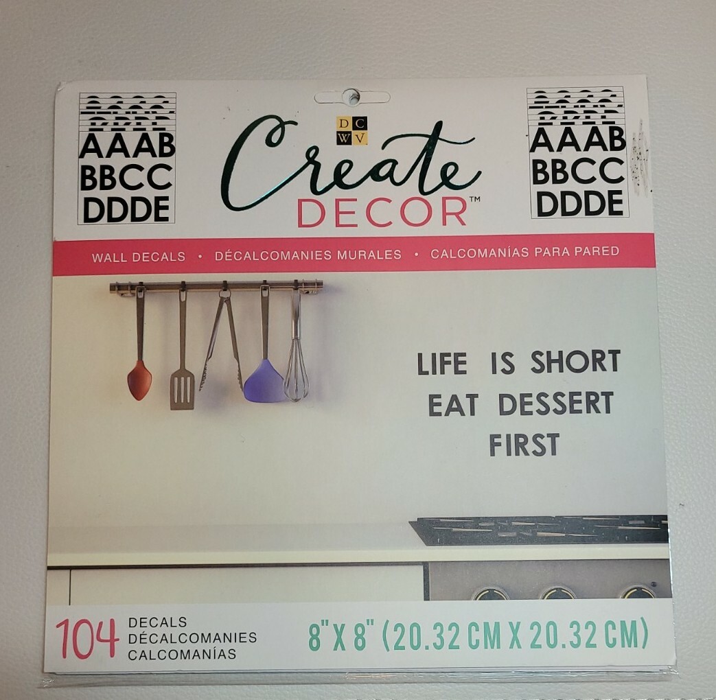 NEW! DCWV Create Décor Removable Wall Decals 8"X8"-Black Alphabet, 8 Sheets