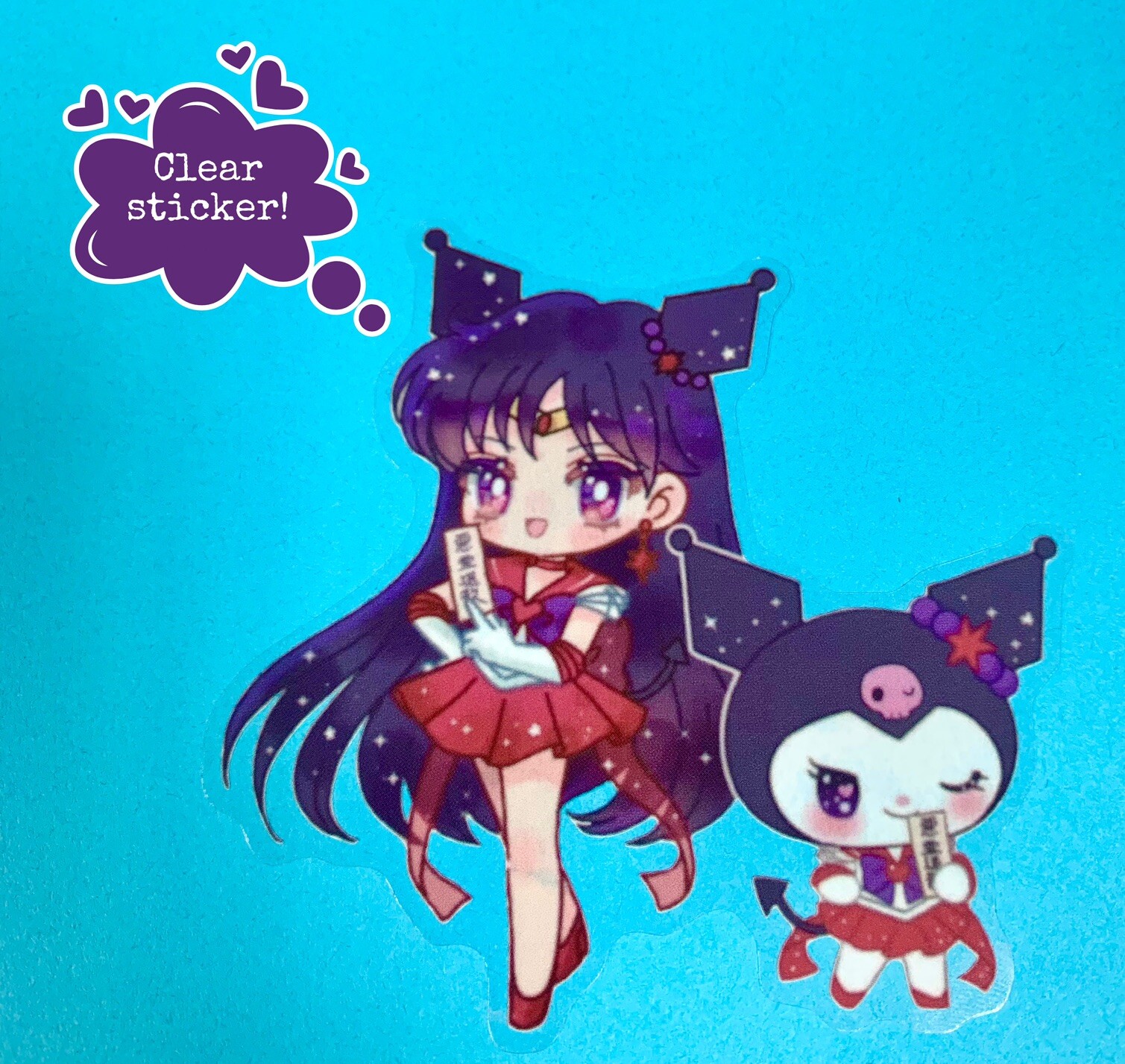 Sticker – Sanrio Kuromi X Sailor Mars Kawaii Decal, 3.5” Moon Clear Glossy