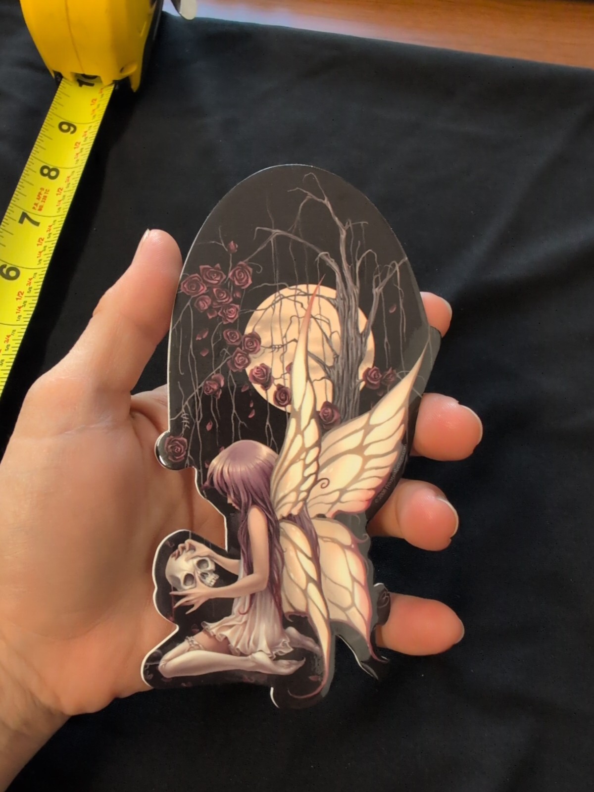 Pink Butterfly Fairy In Rose Garden With Skull Bumper Sticker Vinyl Decal 5”x 3”