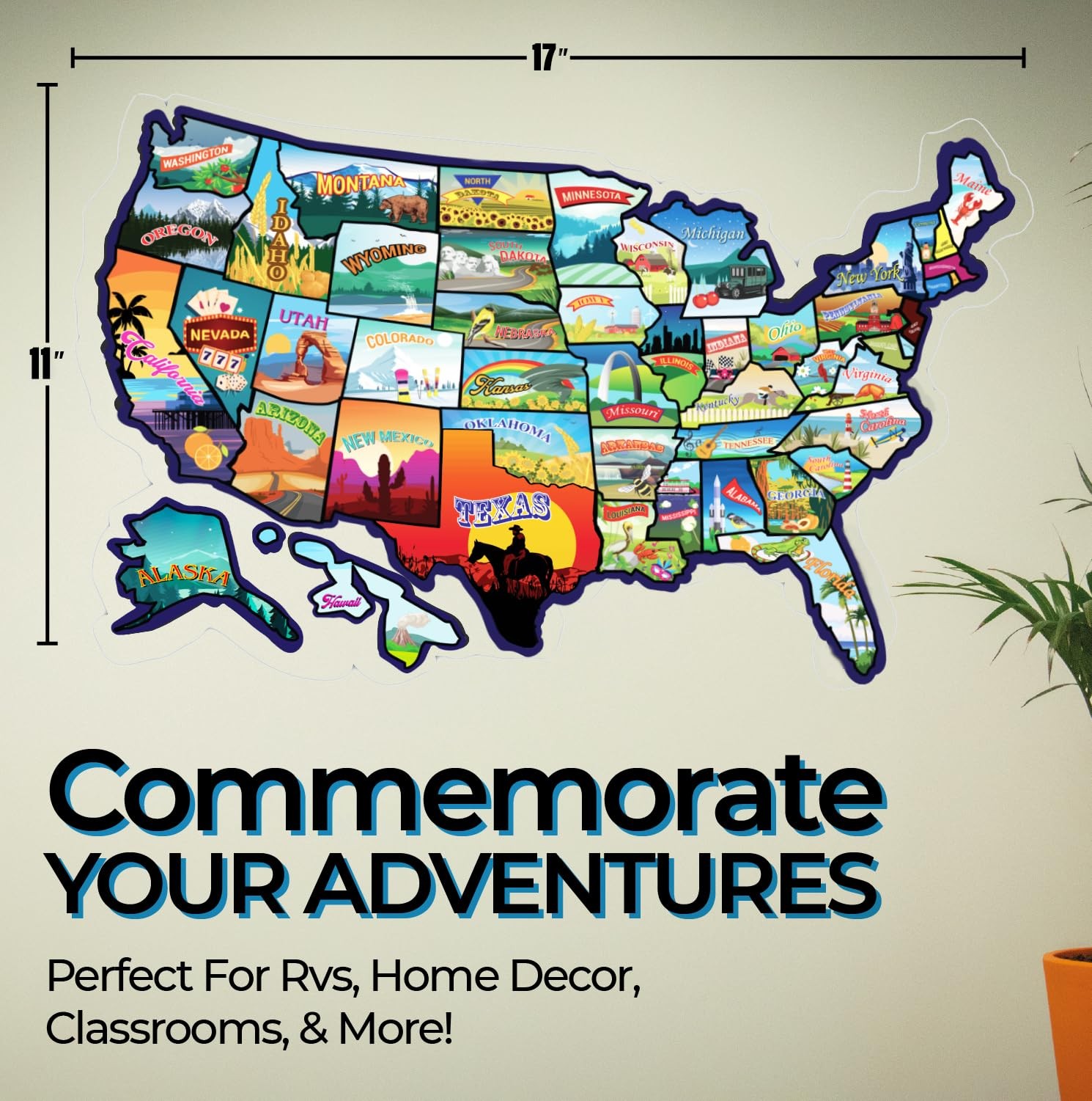 RV State Map Sticker Travel Map – 11" x 17", Explore & Mark States Visited – …