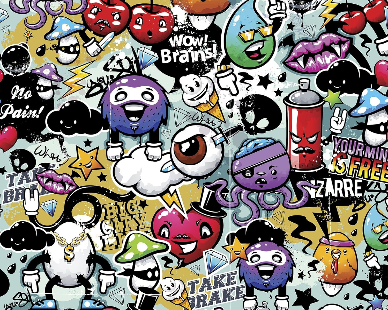 WALS0004 Graffiti Monster Wall Mural, Multicolor