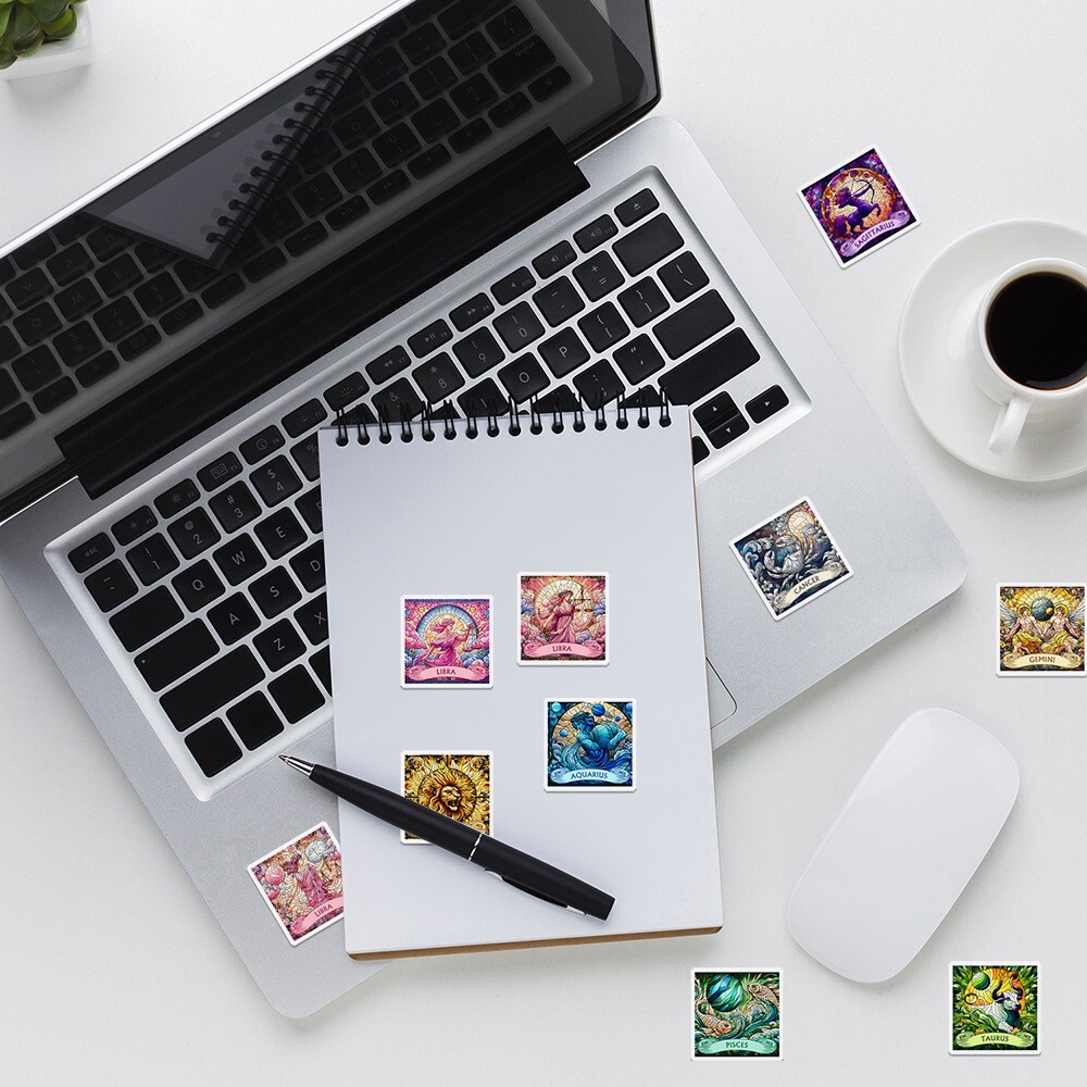 50pcs Waterproof Vinyl Stickers The 12 Zodiac Signs Luggage Phone Laptop Fridge