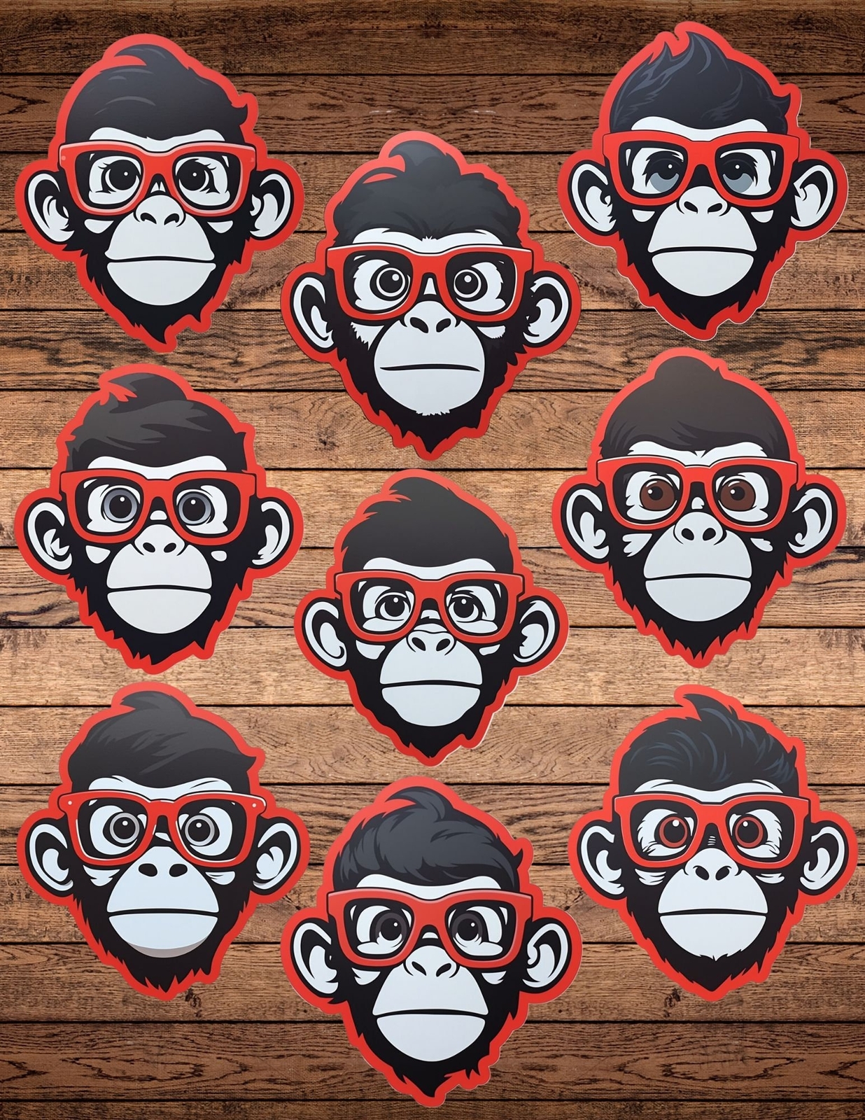 Monkey with Red Glasses Vinyl Die Cut Stickers Set Notebook Laptop