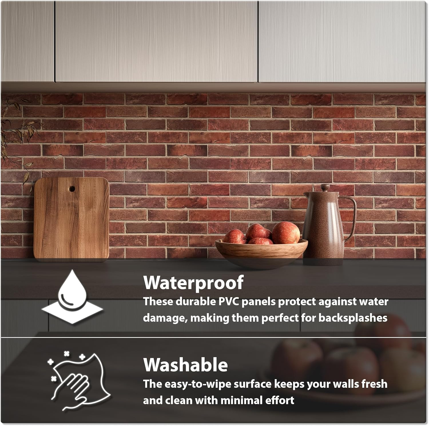 Retro 3D Faux Brick Wall Panels – 10 Pack, Red PVC, Realistic Texture