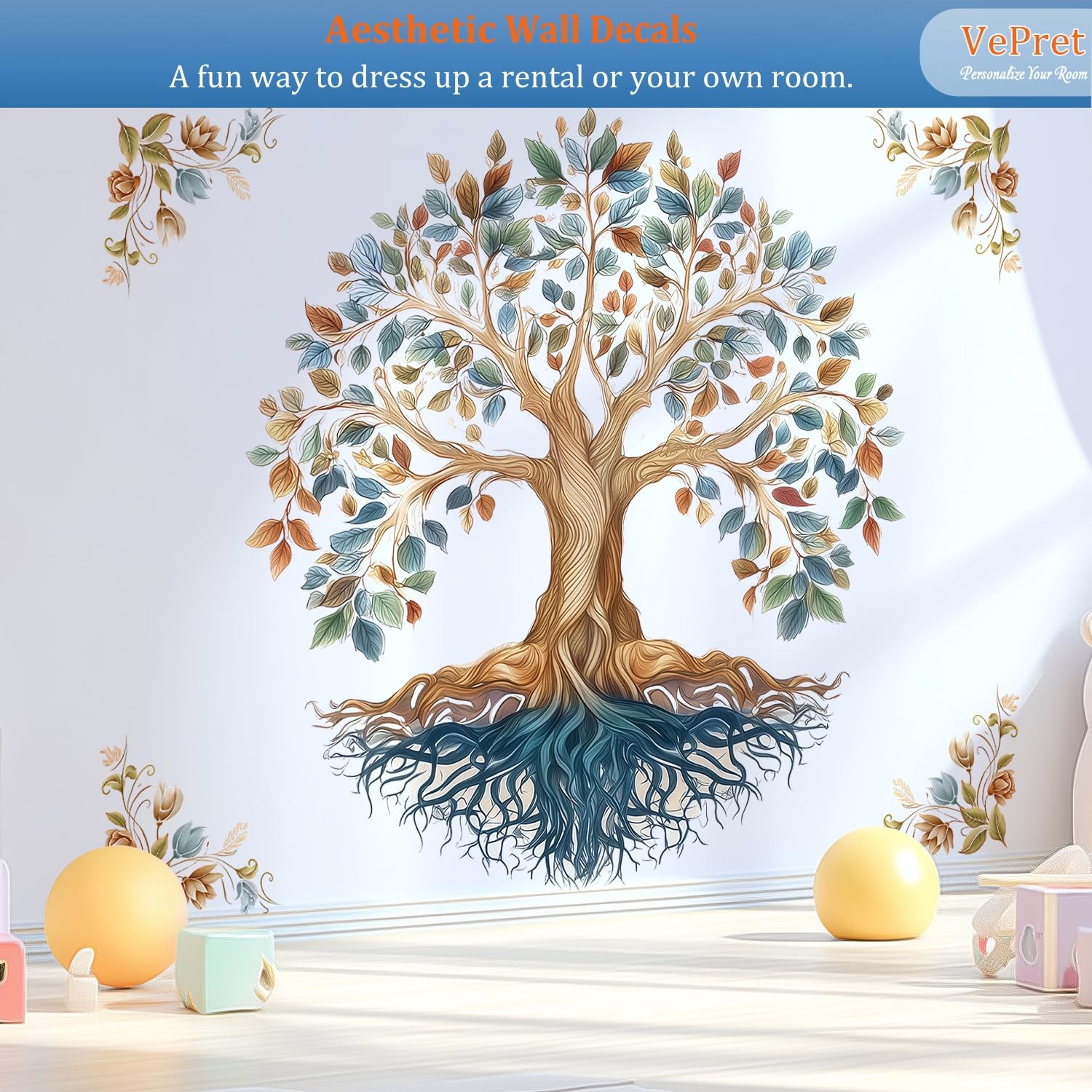 Tree of Life Wall Decals with Mandala Design, Large Bohemian Removable Wall A…