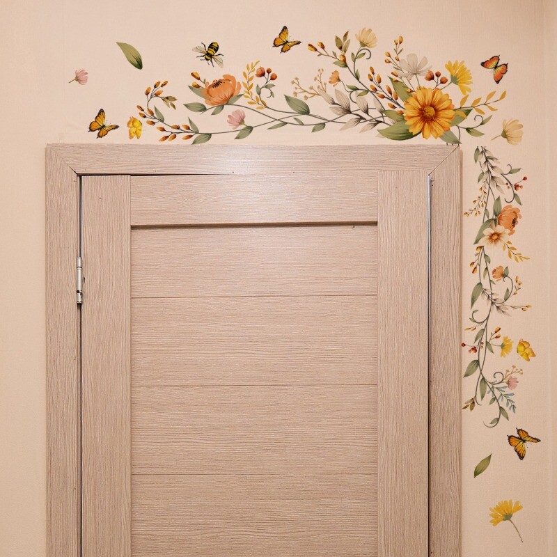 Floral Wall Stickers Door Decals Home Decor PVC Flower Butterfly for Bedroom