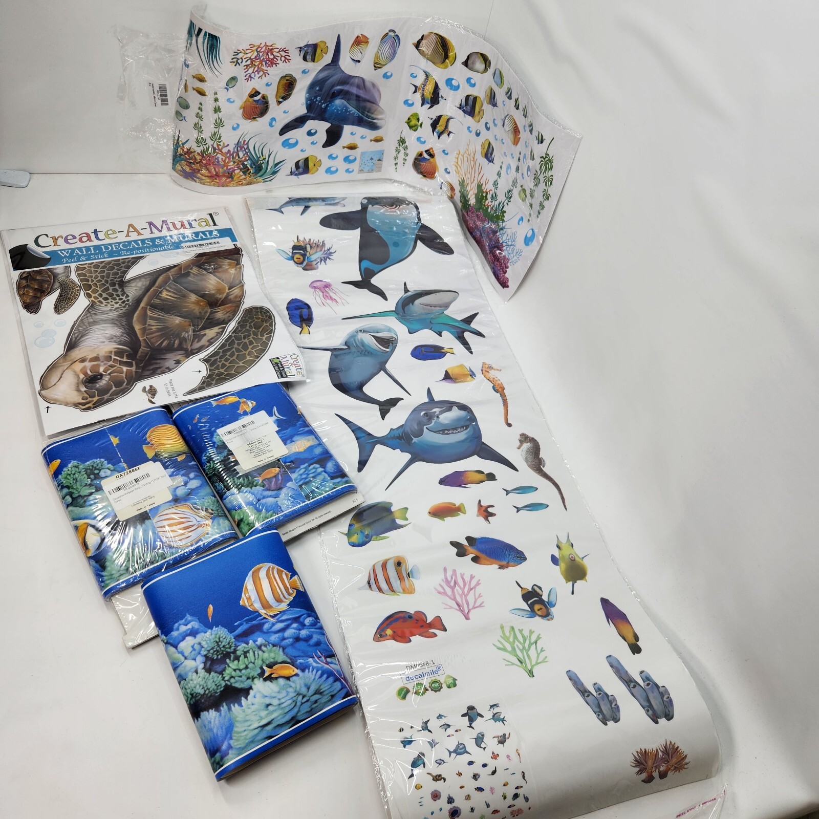 Ocean Life Wall Decals Shark Whale Turtle Dolphin Fish Peel & Stick Wall Set