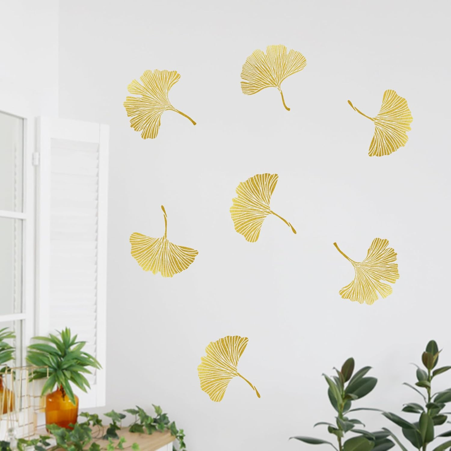 Mfault Gold Leaves Wall Decals Stickers, Ginkgo Leaf Botanical Living Room Decor