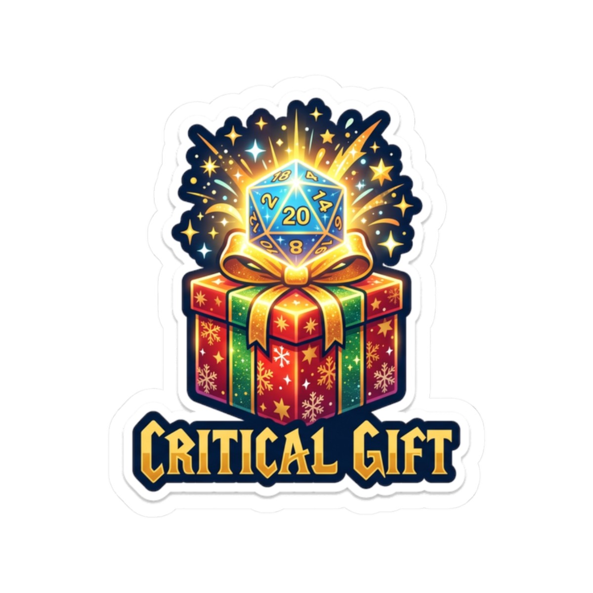 Critical Gift Christmas Tabletop RPG D20 Dice Gamer Sticker