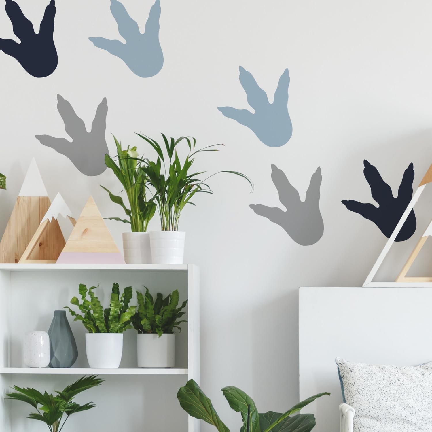RMK4103SCS Dinosaur Feet Tracks Peel and Stick Wall Decals, Blue, Gray