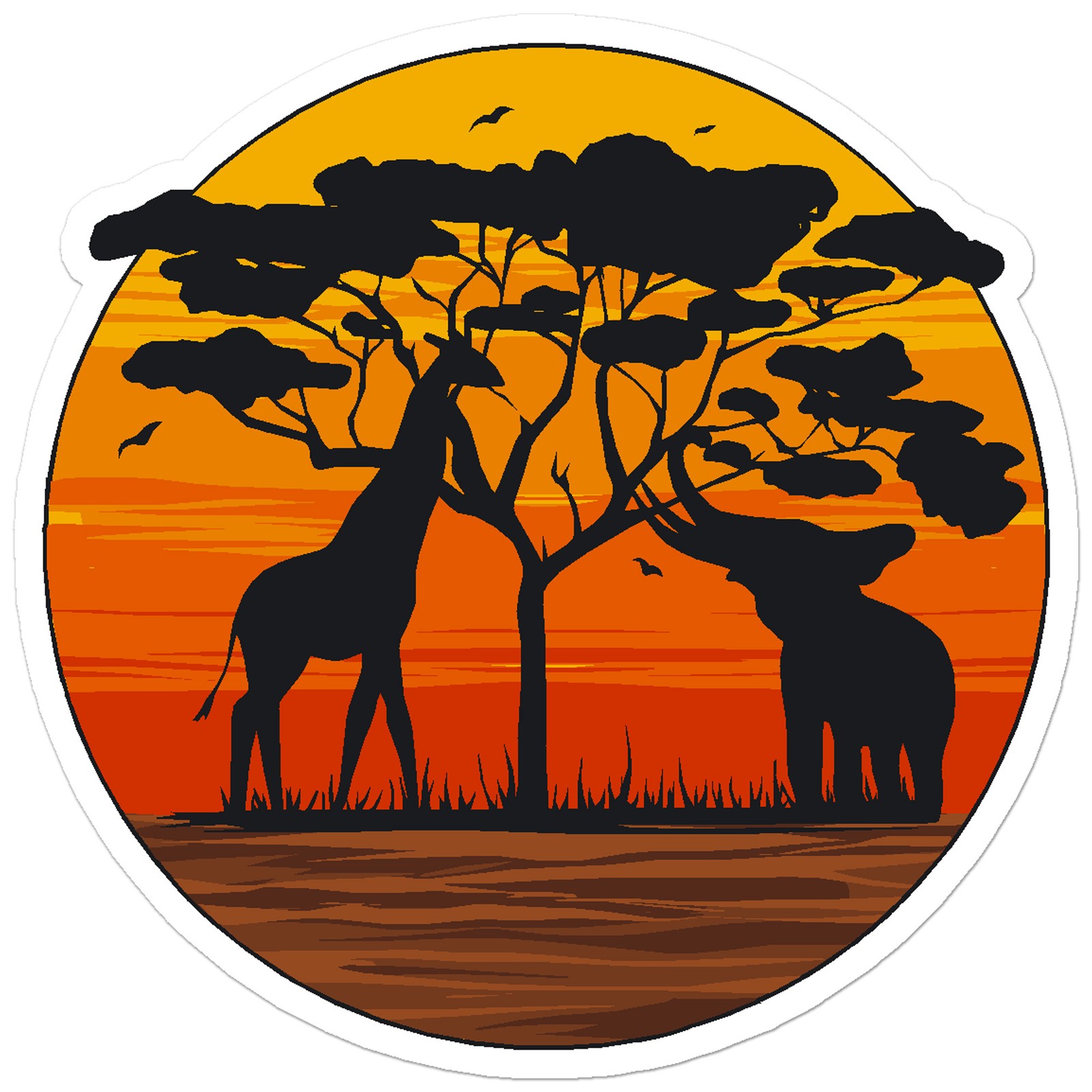 Giraffe Elephant Sunset – Vinyl Decal Sticker – Car Window Laptop – ebn8899