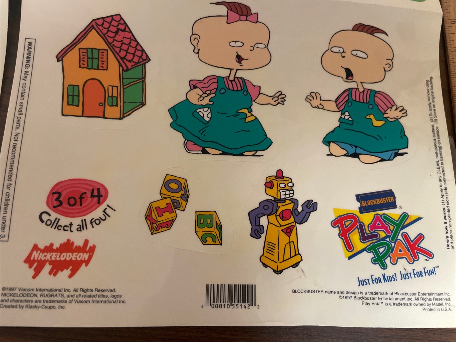 Rugrats Nickelodeon Blockbuster Cling set Or Removable Window Stick 2 Vintage