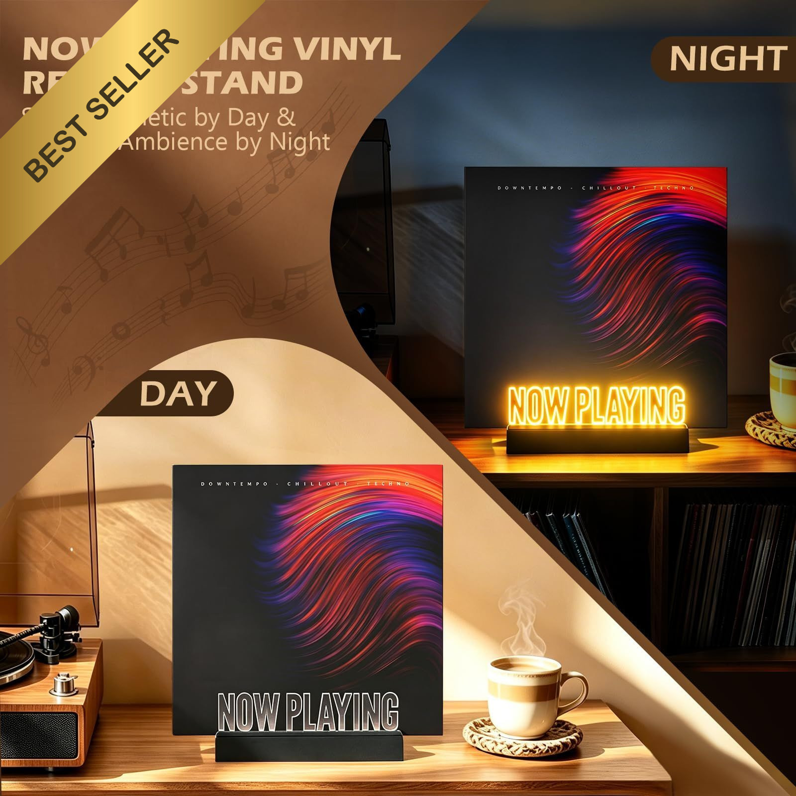 Now Playing Vinyl Record Stand LED Light Wood Album Display Holder Acrylic Sign