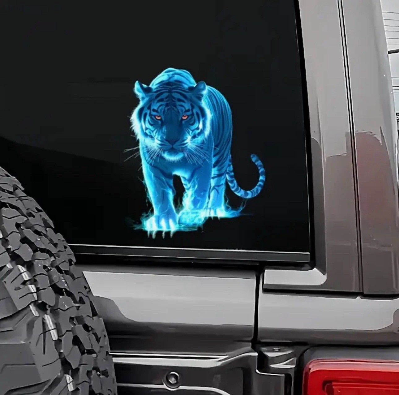 LED NEON BLUE TIGER CAT FELINE 5.5” INCH VINYL STICKER DECAL 1PC