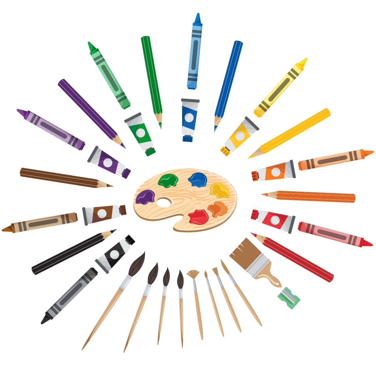 Colorful Art Supplies Crayon Wall Decal, Artistic Things Crayons Pigment Pens…