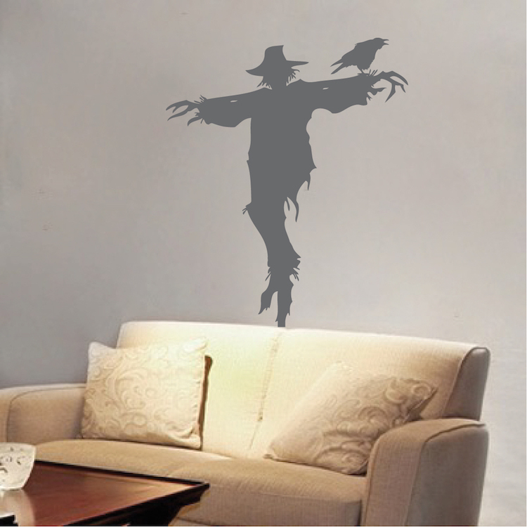 Scarecrow With Crow Decal Halloween Window Stickers Halloween Decorations, h65