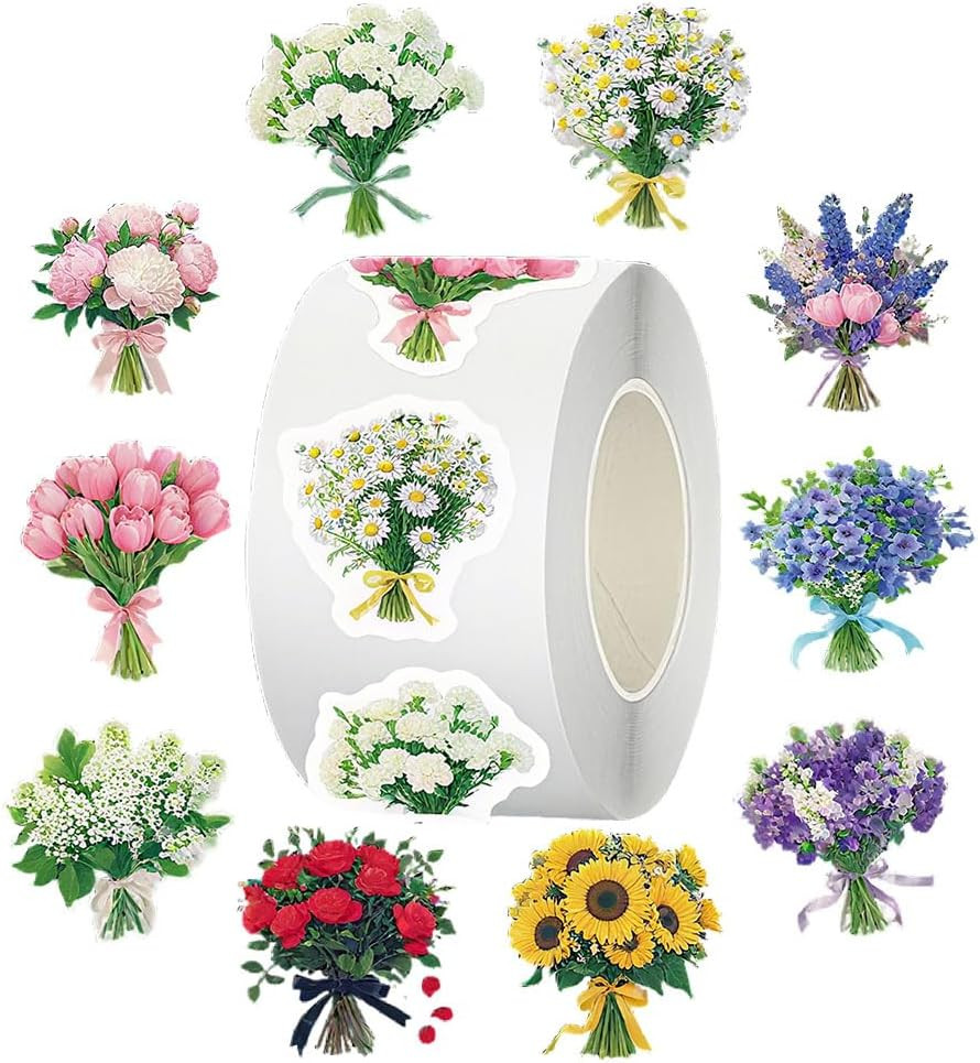 500 Pcs 1-Inch Roll Flower Bouquet Stickers for Crafting and Labeling