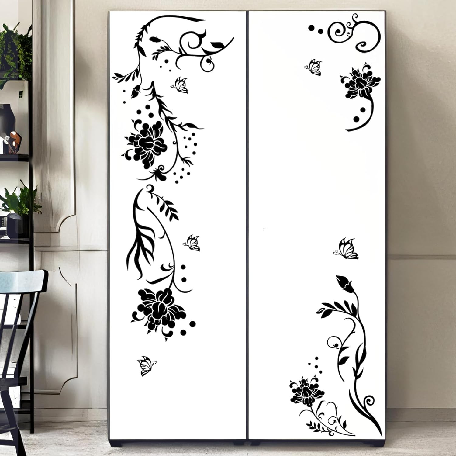 Supzone Flowers & Butterflies Wall Decals – DIY Black & Floral Wall Stickers for