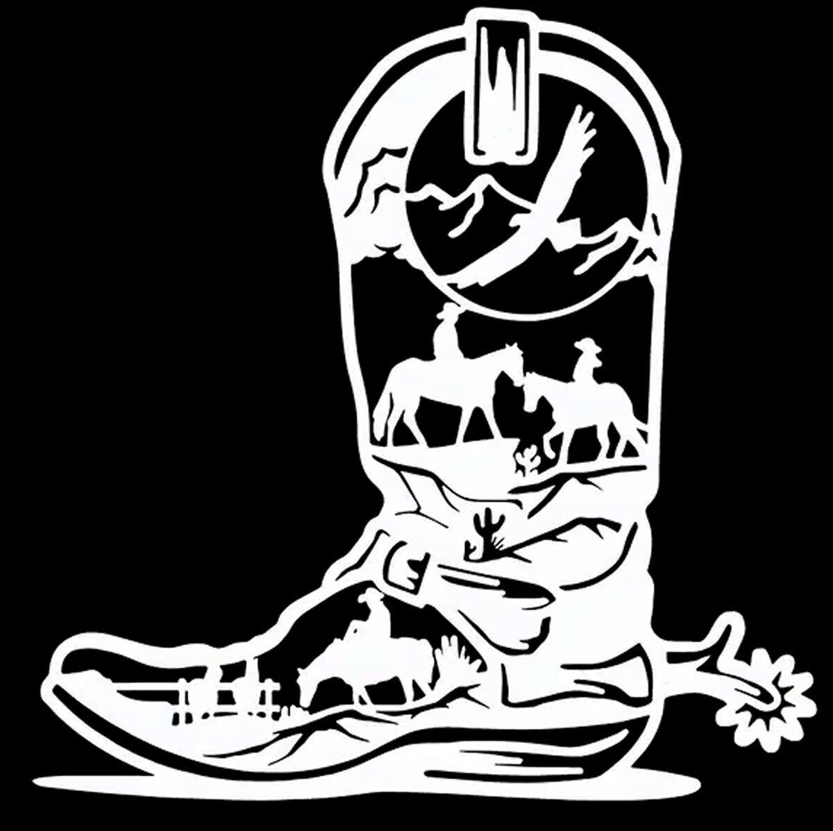 Western Cowboy Boot Horse Scene 2 PK 5" Vinyl Decal Car Truck Window Wall Mirror