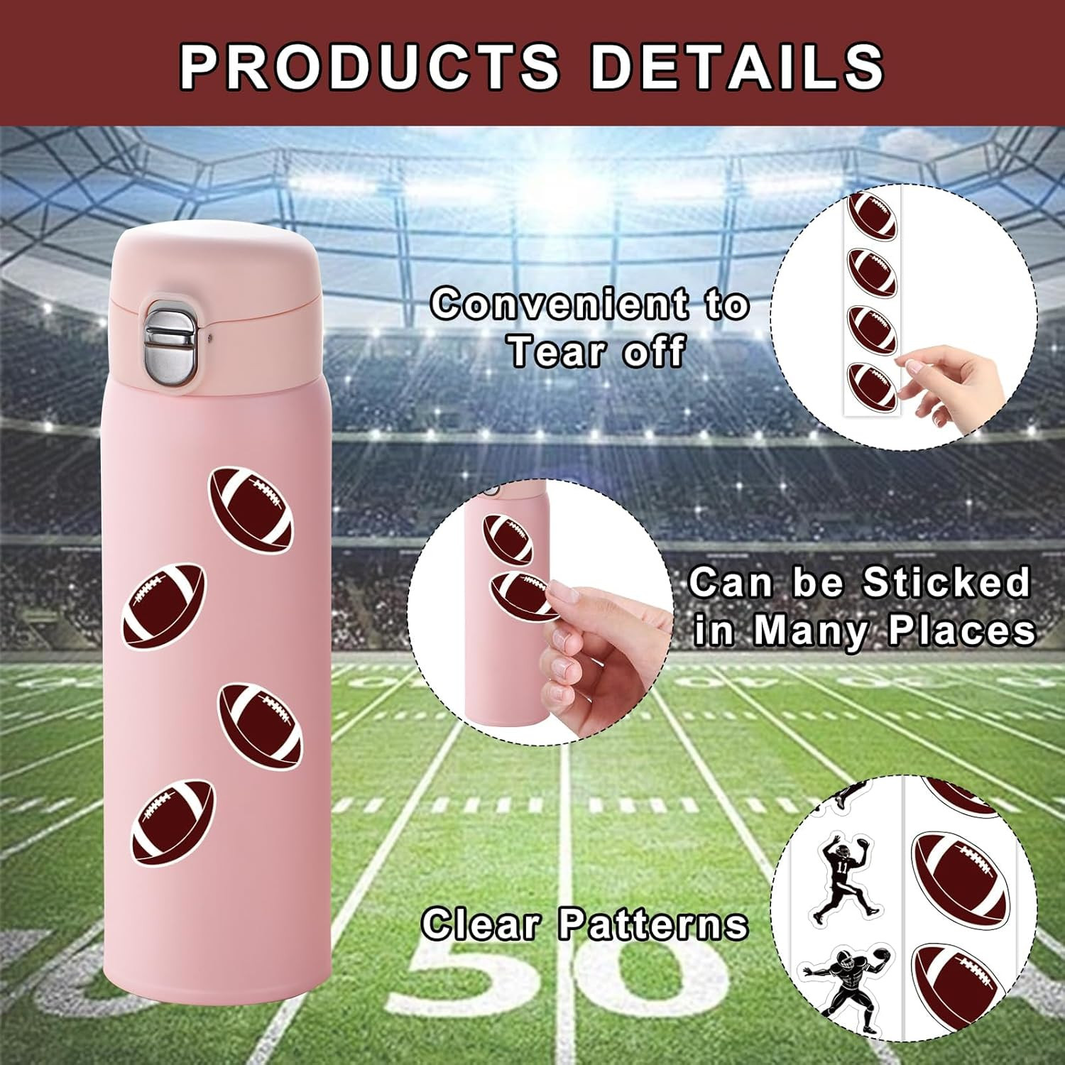 480Pcs Rugby Football Stickers, Football Helmet Face Rugby Decals, Sports Sticke