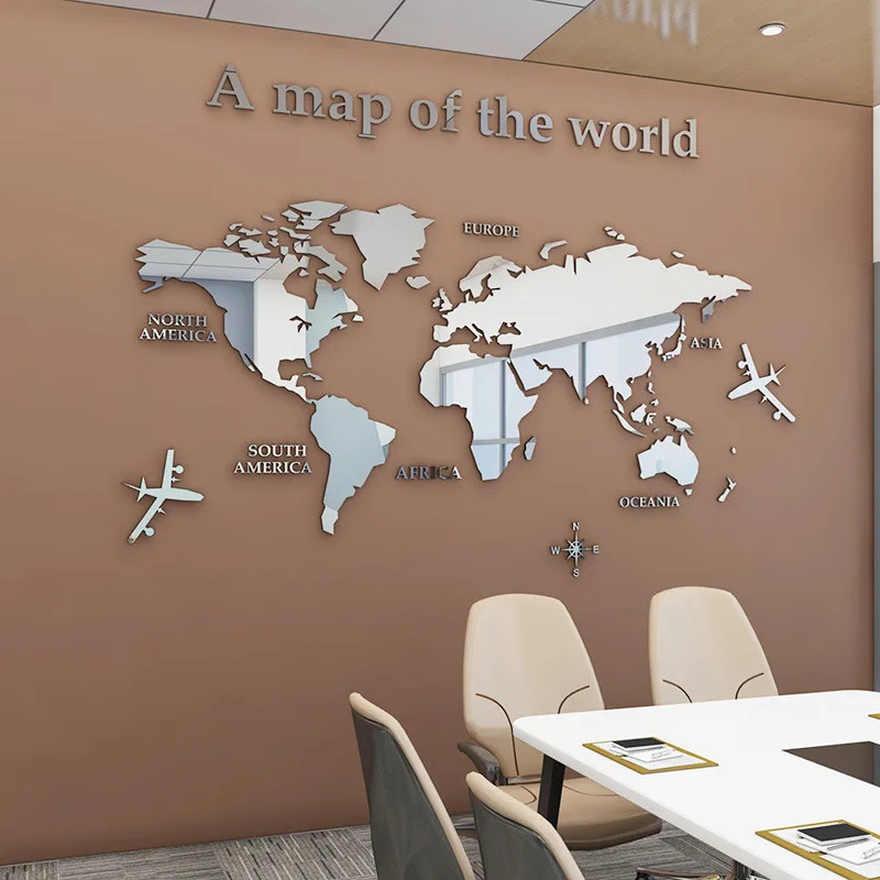 3D World Map Wall Sticker Acrylic Solid Color Crystal Bedroom Wall With Living