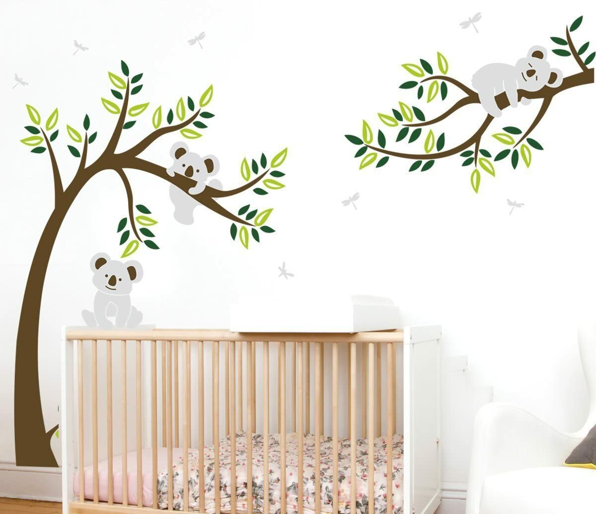 Koala And Branch Tree Wall Stickers With Dragonflies Bear For Bedroom Kids Room