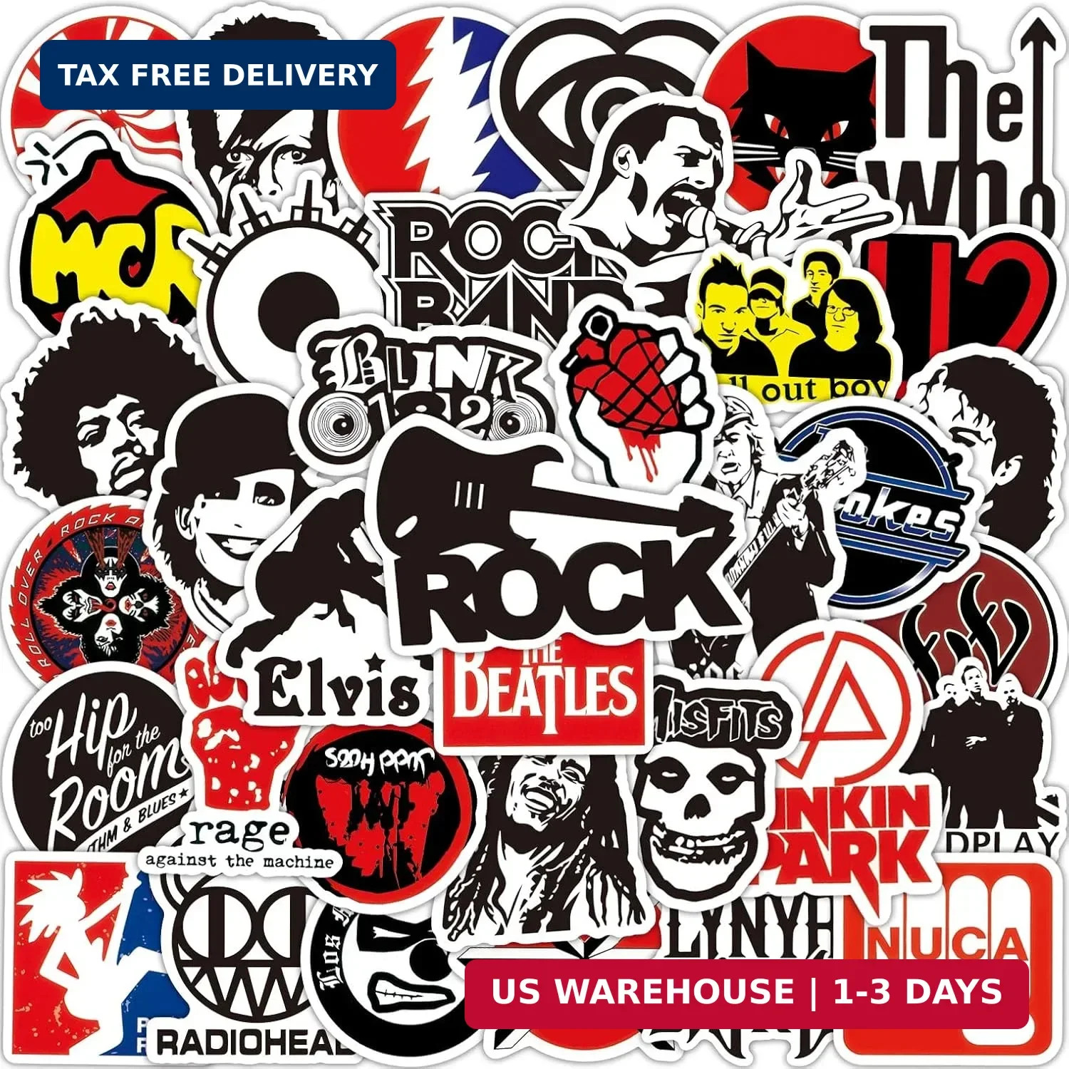 100PCS Rock Band Stickers Pack Vintage Punk Music Waterproof Vinyl Decals for La