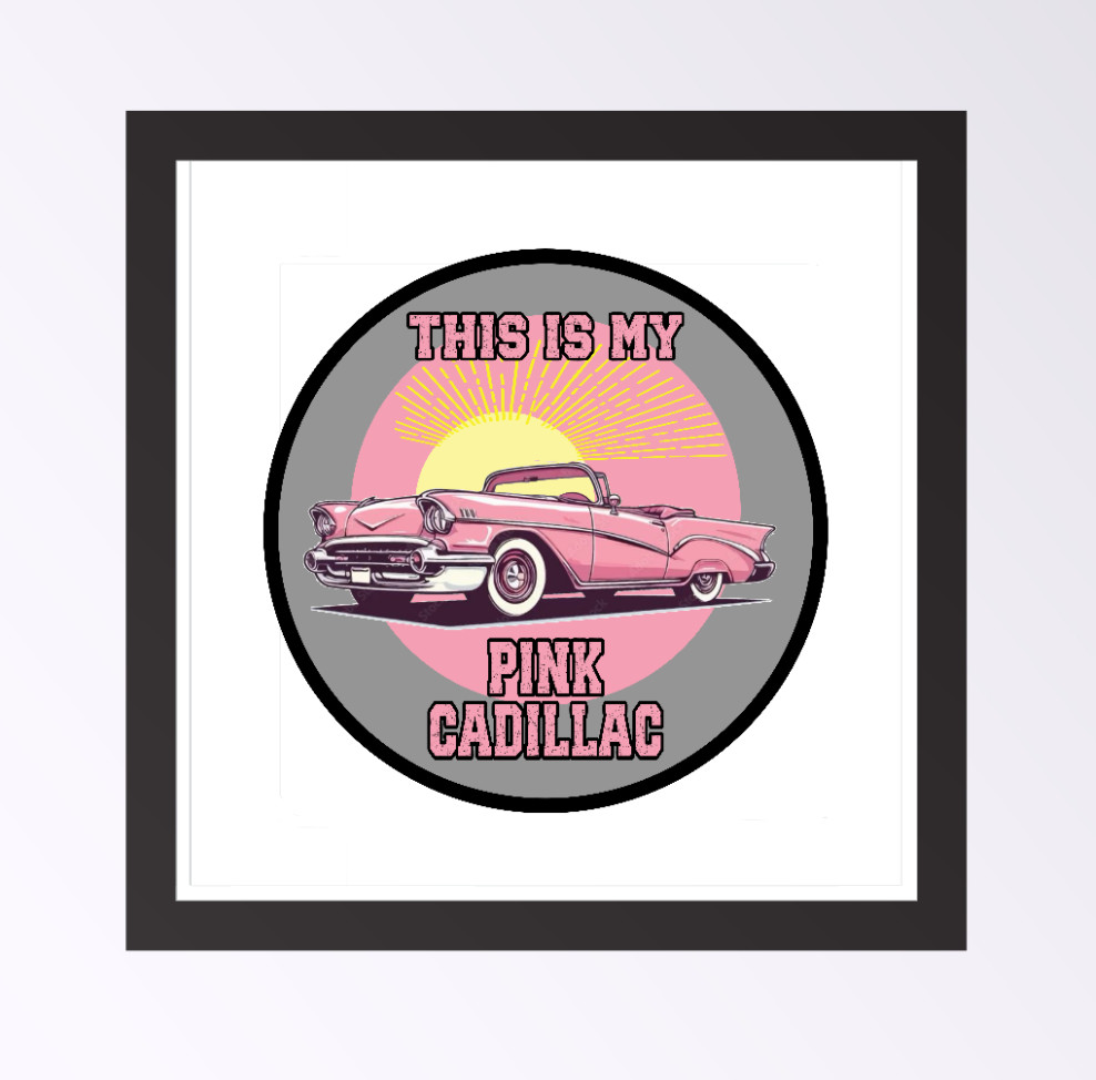 Car Classics "Pink Cadillac " – 4" Handcrafted Vinyl Decal Vehicle Cooler Laptop