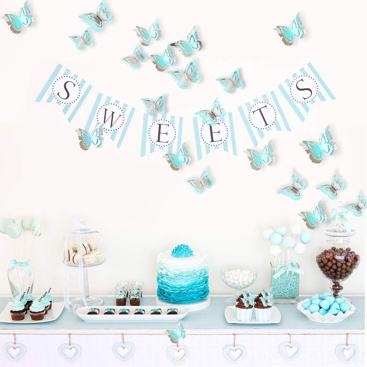 pinkblume Silver Blue Teal Butterfly Decorations Stickers 3D Butterfies Wall …