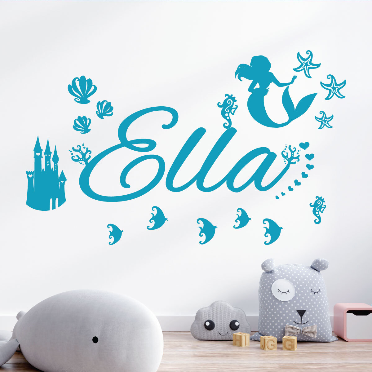 Personalised Name Children Wall Art Sticker – Disney Little Mermaid, Ocean, C…