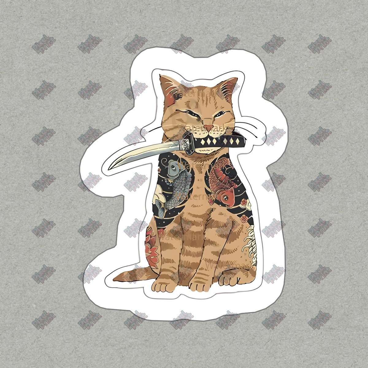 Unique Cat Samurai Vinyl Sticker Decal Cool Animal Art for Laptops, #838415