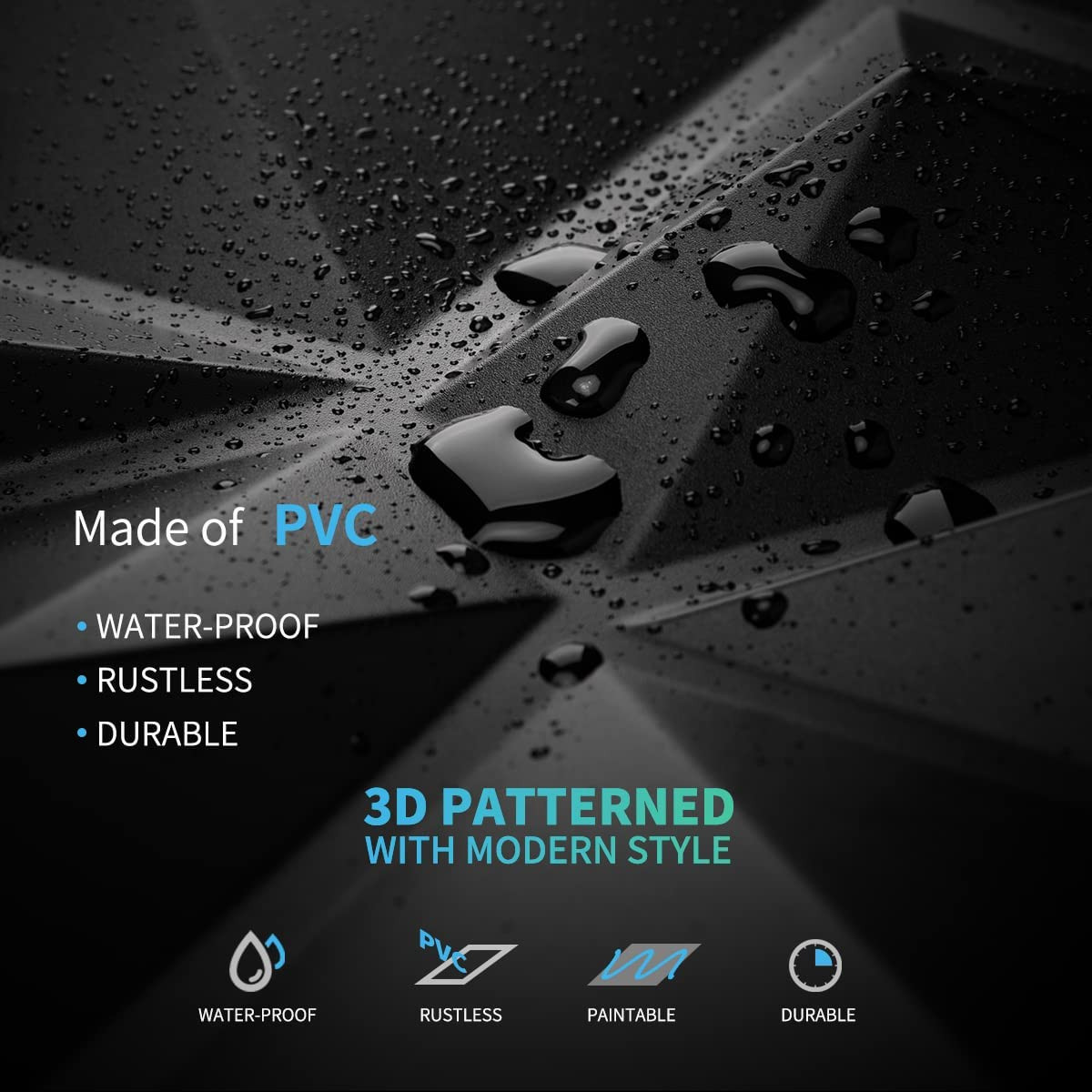 Decorative 3D Wall Panels in Diamond Design, 12"X12" Matt Black for Home and Off