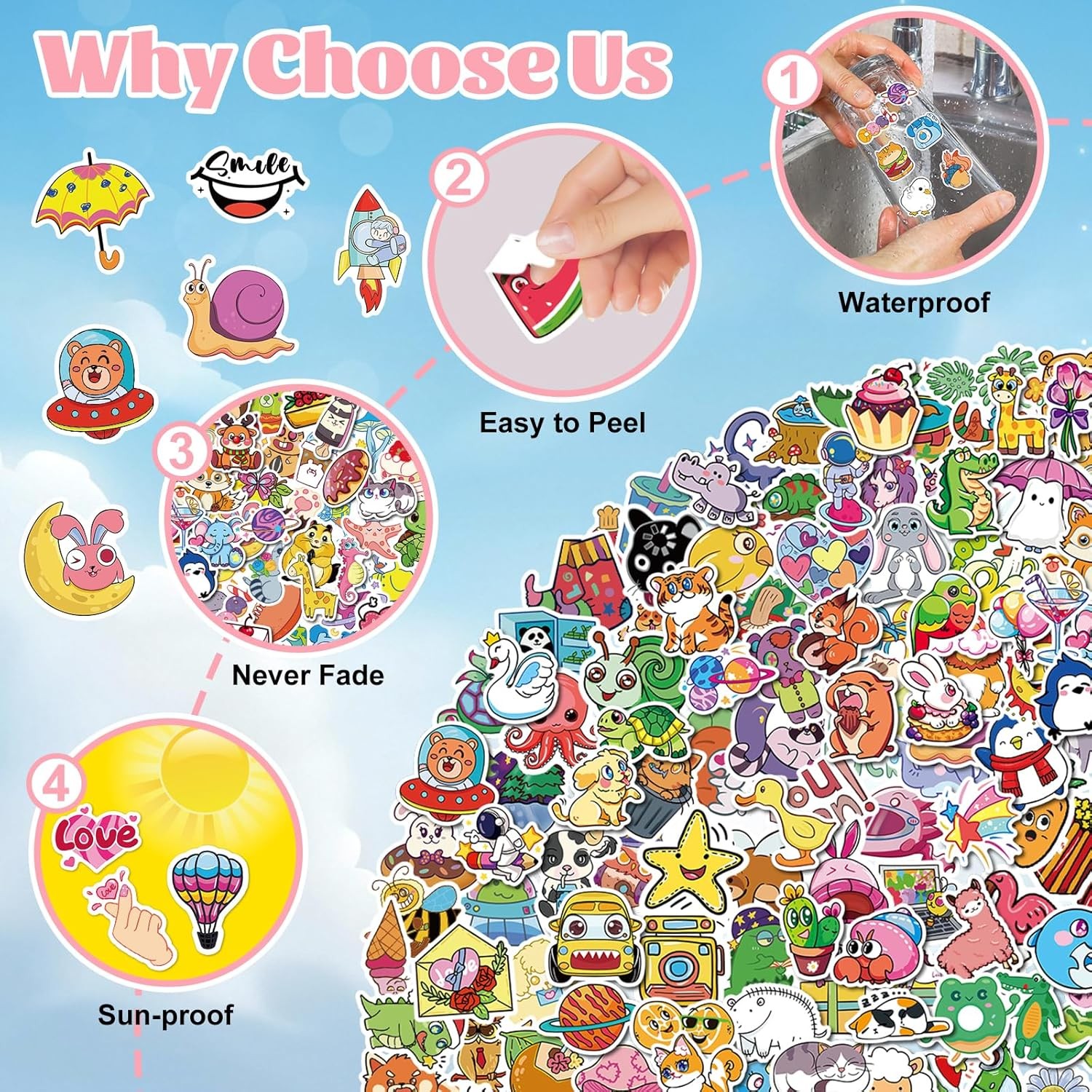 300 pcs Animal Sticker for Water Bottles, Cute Waterproof Vinyl Stickers Pack De