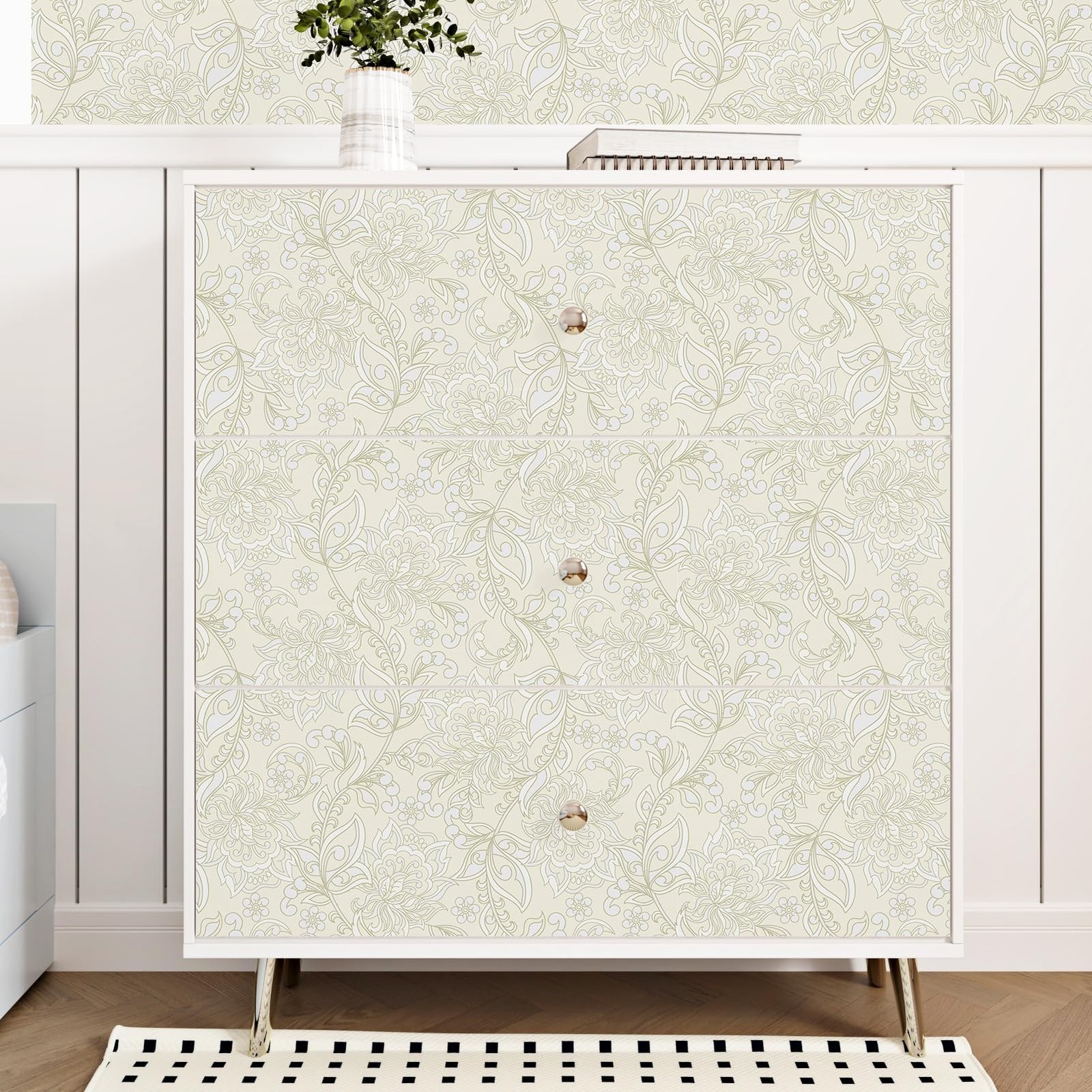 Beige Boho Floral Wallpaper Neutral Tonal Floral Peel and Stick Contact Paper…