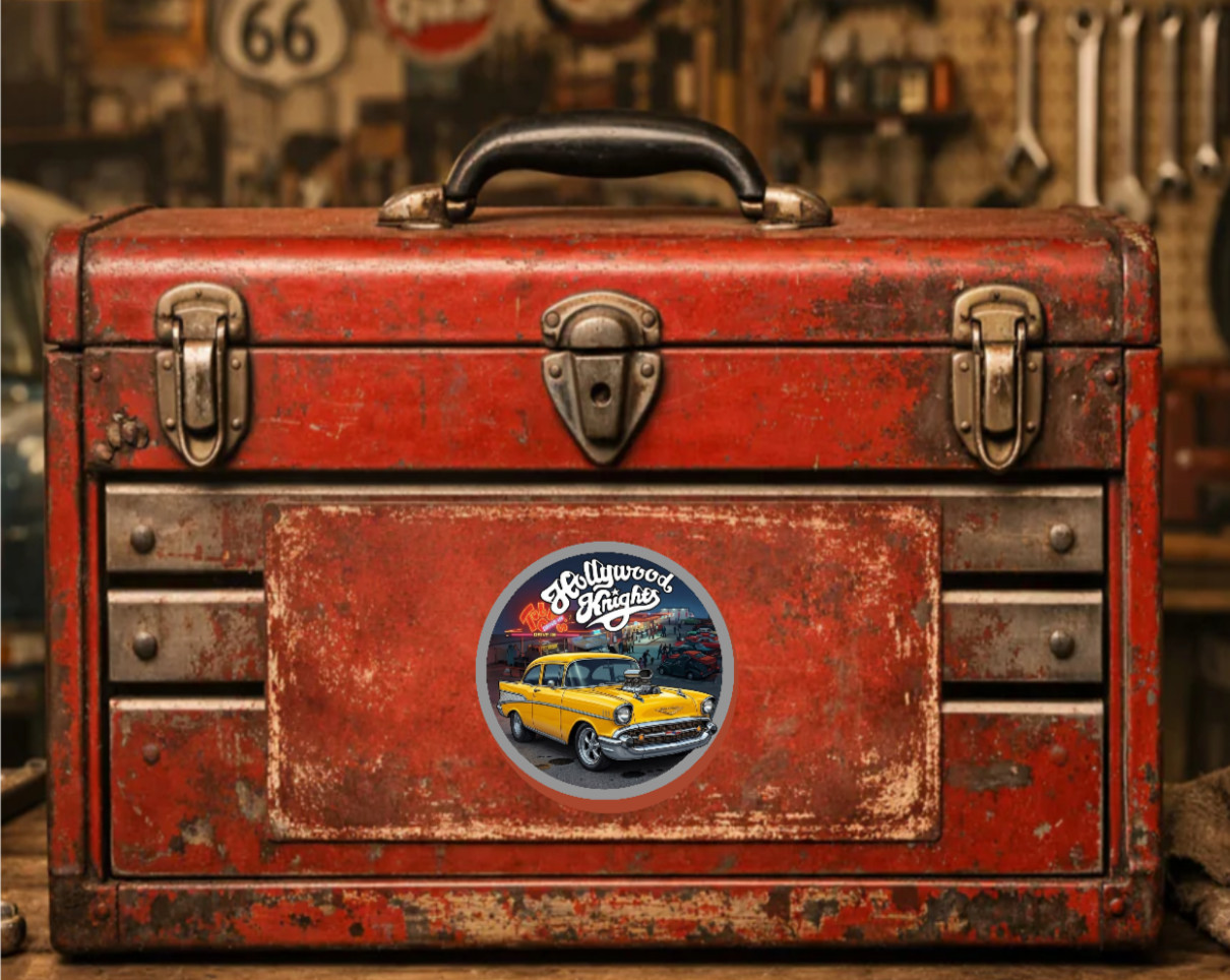 Car Classic "57 Chevy" Hollywood Knights 4" Vinyl Decal Handmade Vehicle Cooler
