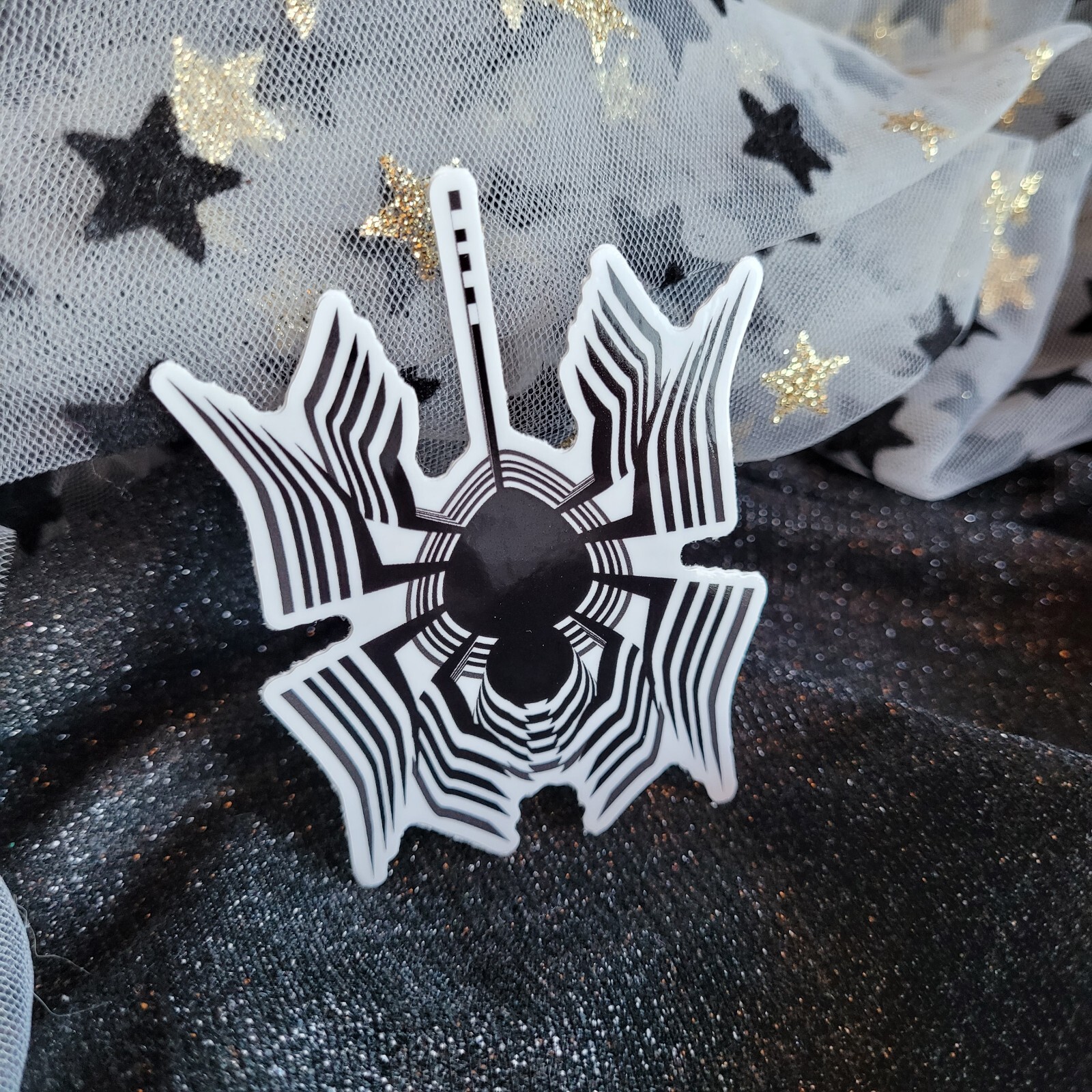 STKR070 Cute SPIDER Black & White Sticker Psychedelic Halloween Web Webs Spooky