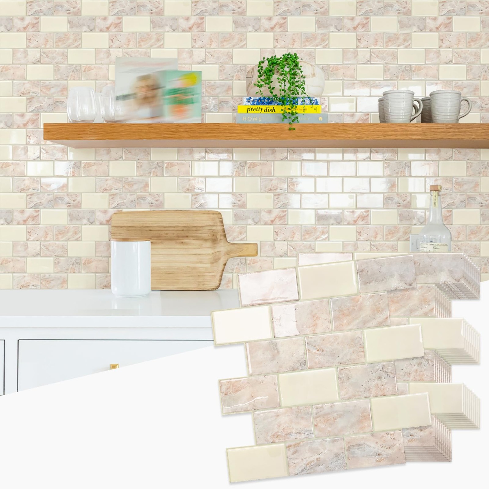 Azulejos Adhesivos Estilo Metro Marmol Marron Para Cocina Pack De 10 Lujo
