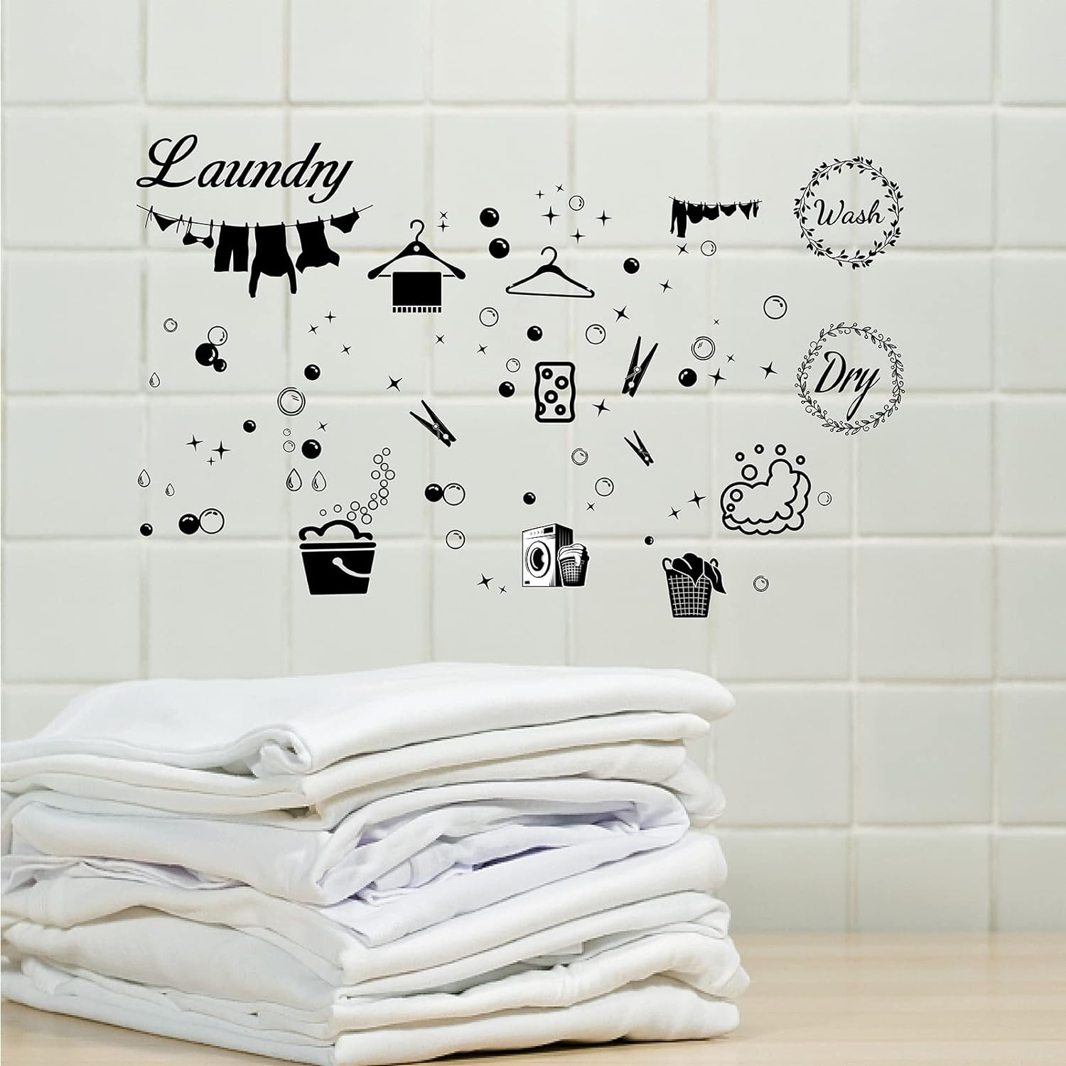 4Pcs Laundry Room Vinyl Wall Decals Wash Dry Quote Washing Machine Dryer Wall St
