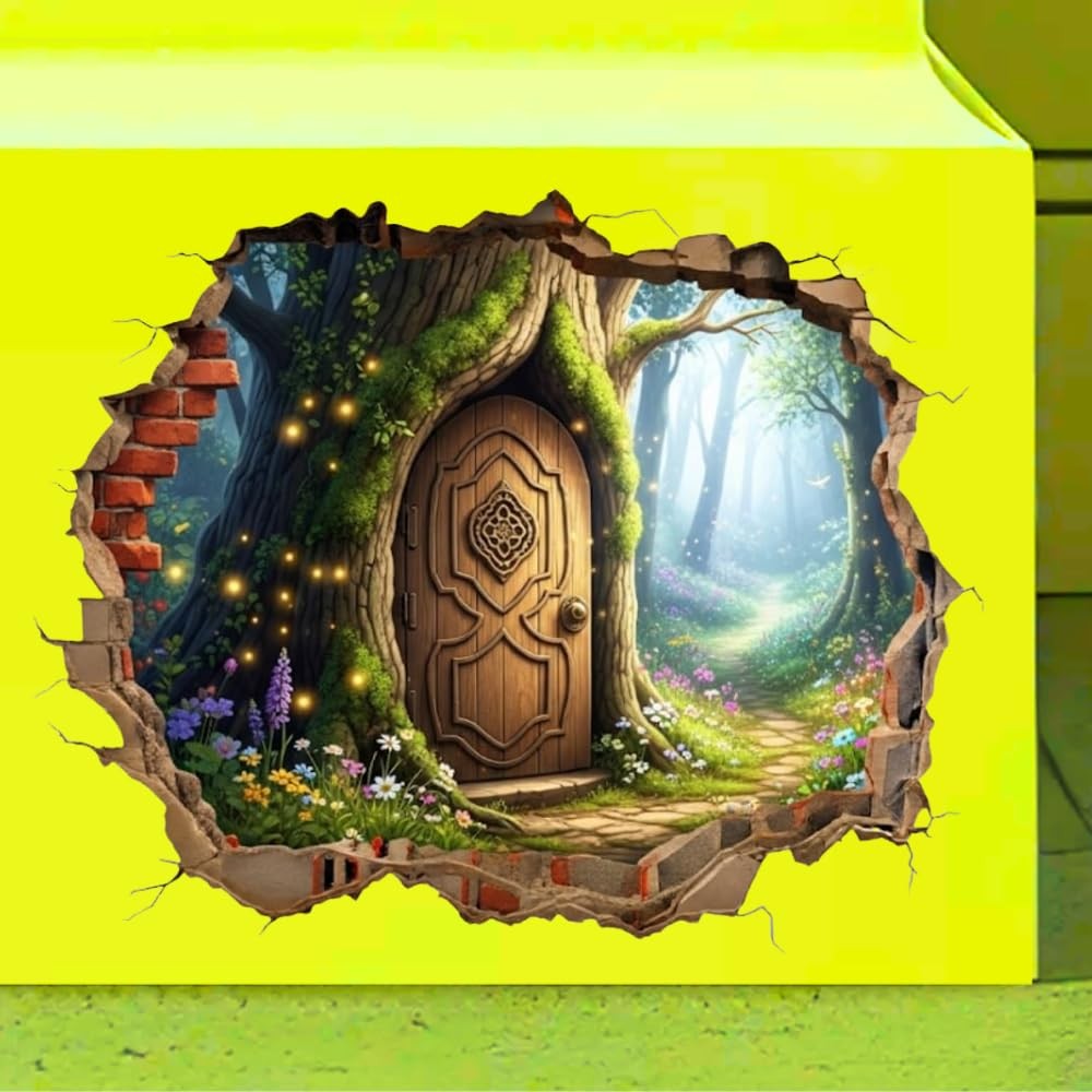 Tree Fairy Door Wall Decal, Removable Wall Sticker (Fantasy Tree)