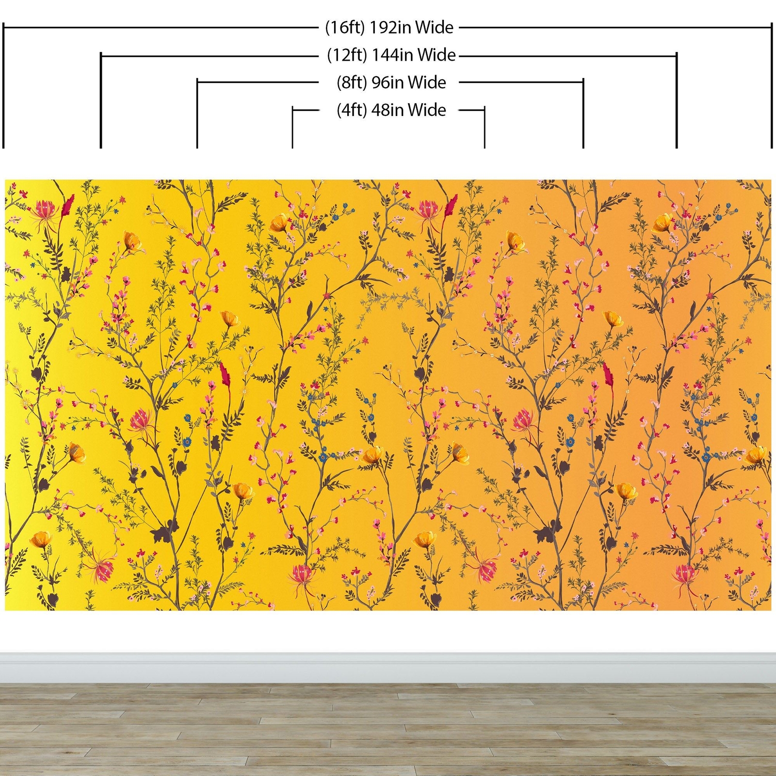 Botanical Flower Garden With Yellow Orange Background Wall Mural. Blossom Flower