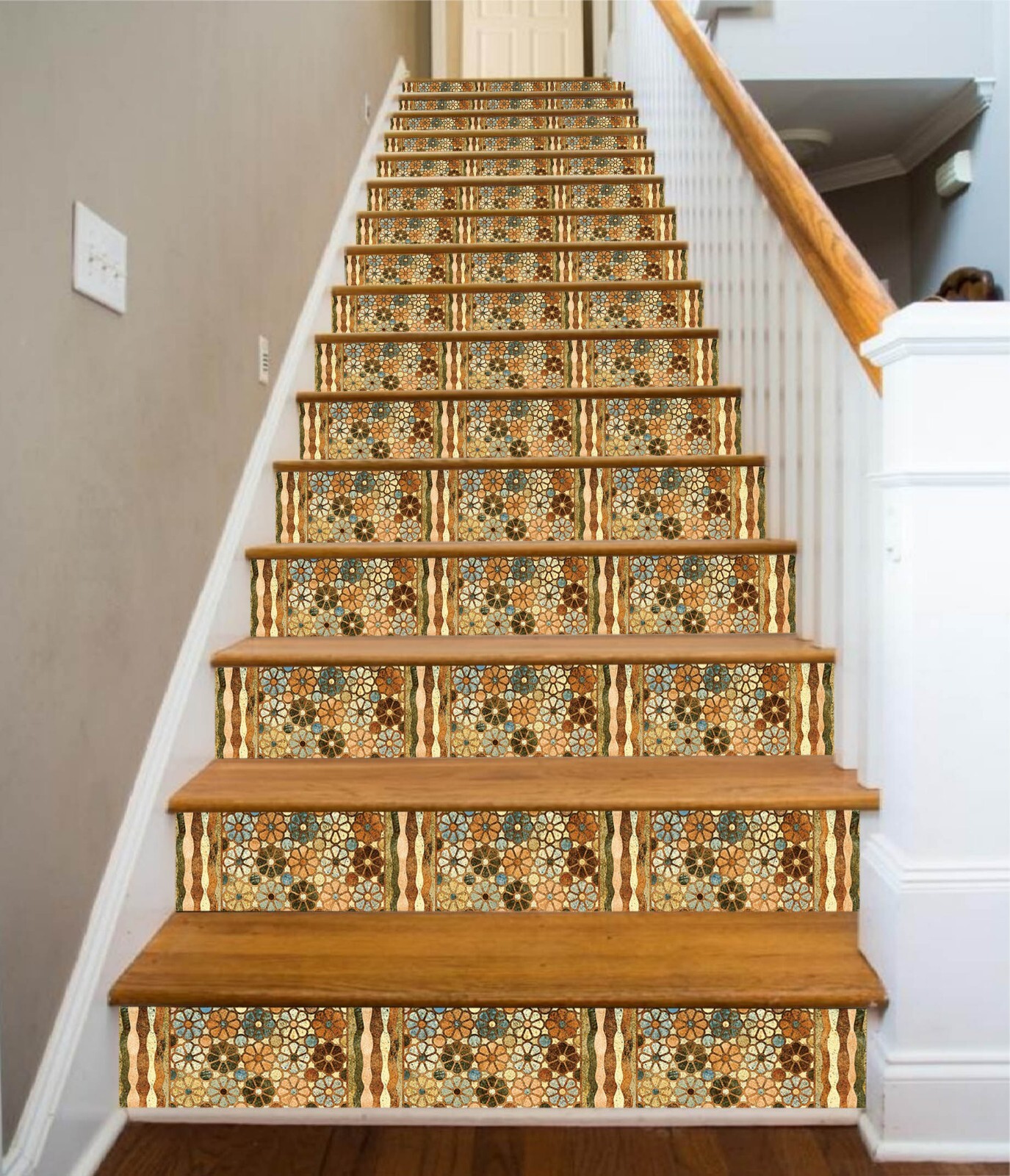 3D Retro Flower ZHU476 Stairs Risers Decoration Photo Mural Vinyl Wallpaper Amy