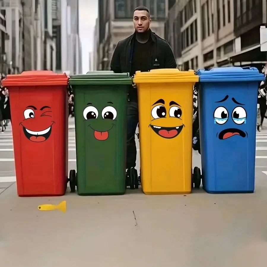 4Sheets Cartoon Face Stickers Self Adhesive Removable Funny Wall Trash Can Decor