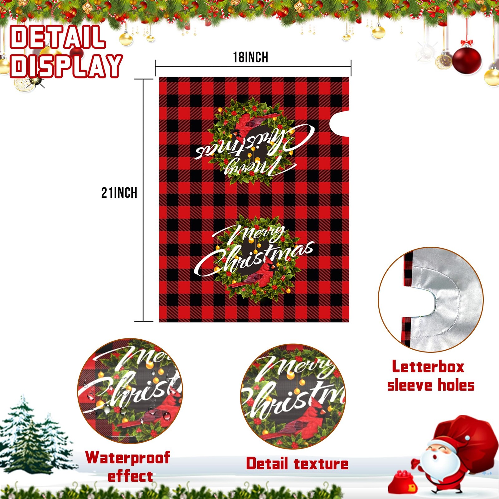 Merry Christmas Magnetic Mailbox Cover – Winter Xmas Wreath Red One Size,