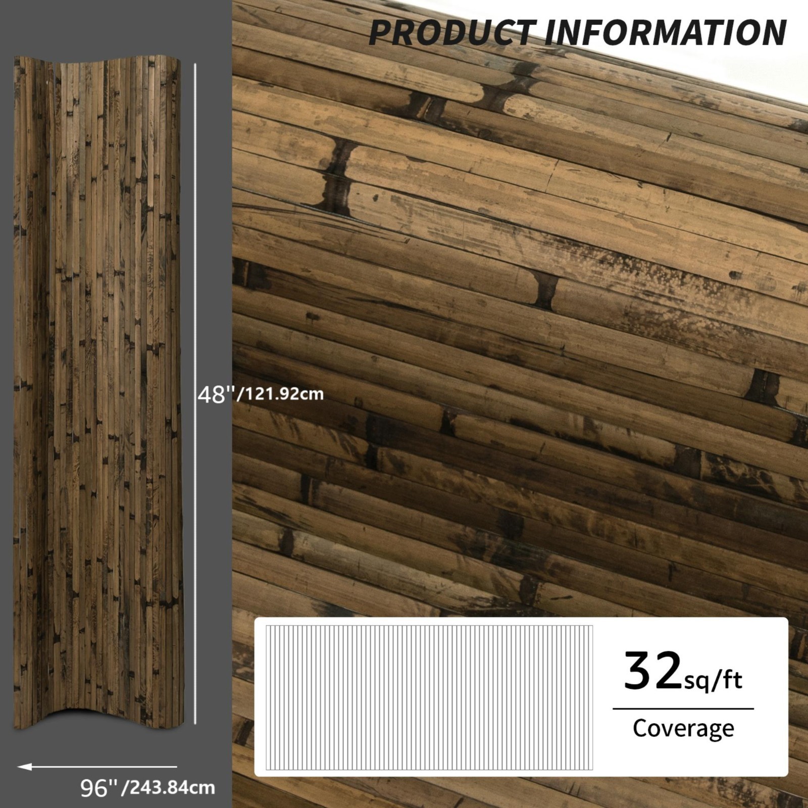 96x48in Natural Bamboo Wall Stickers, Cabinet Door Stickers, DIY