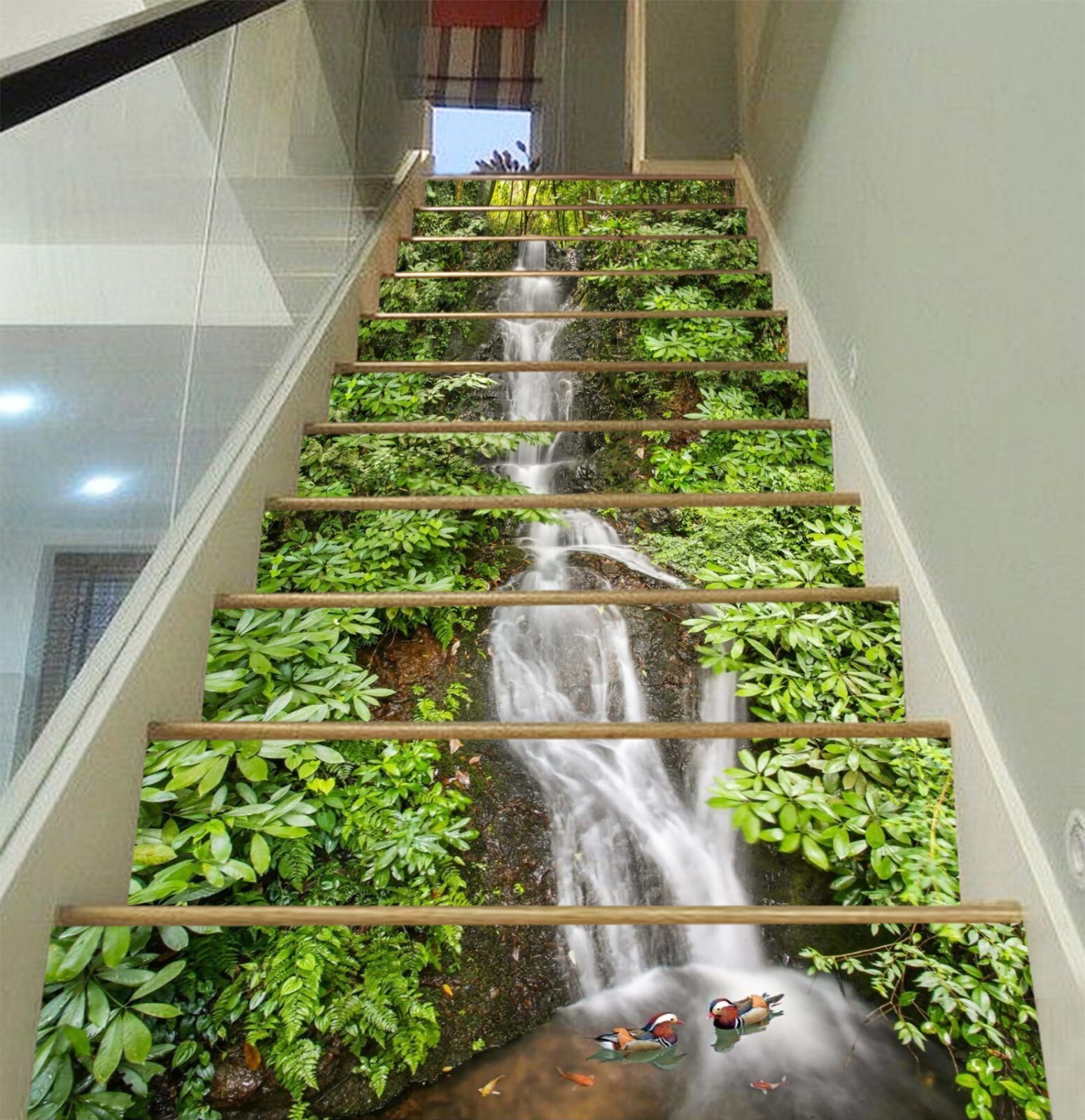 3D Waterfall Leaves AZ864 Stair Risers Decoration Mural Vinyl Wallpaper Kay