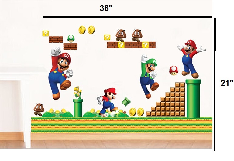 NEW Super Mario Bros Removable HUGE Wall Stickers Decal Kids Home Decor USA