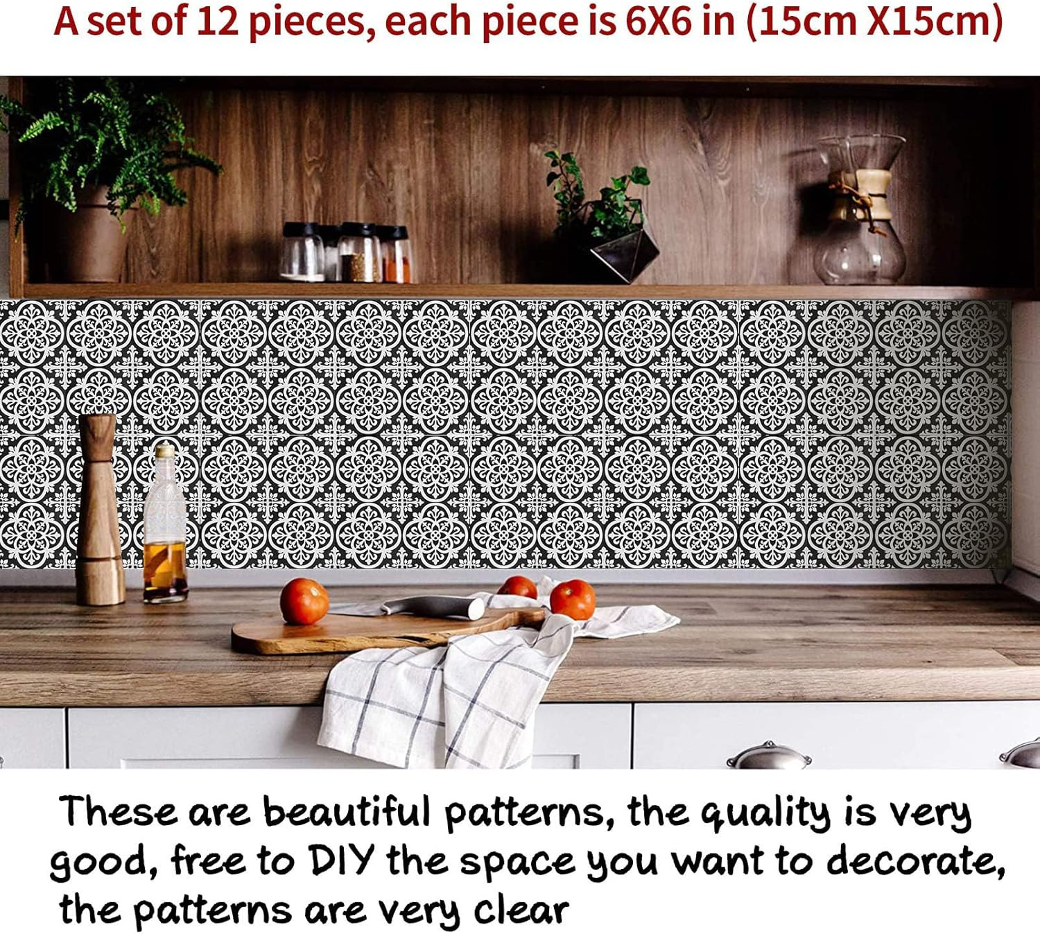 12 Pcs (6X6 In) Decorative Tile Stickers,Peel and Stick Wallcovering Self-Adhesi