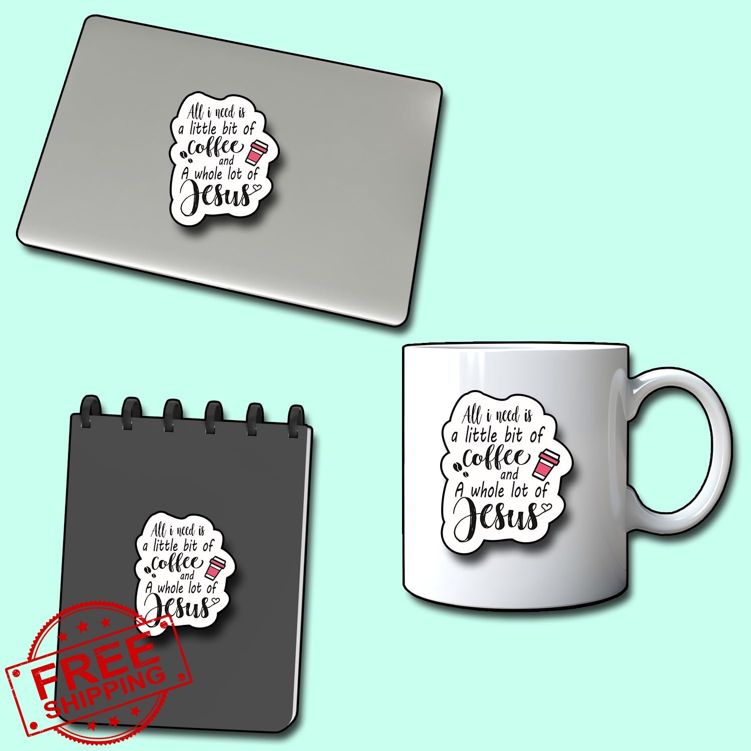 CATRACOS Coffee Jesus Sticker 3PC 2.5×3 Inch