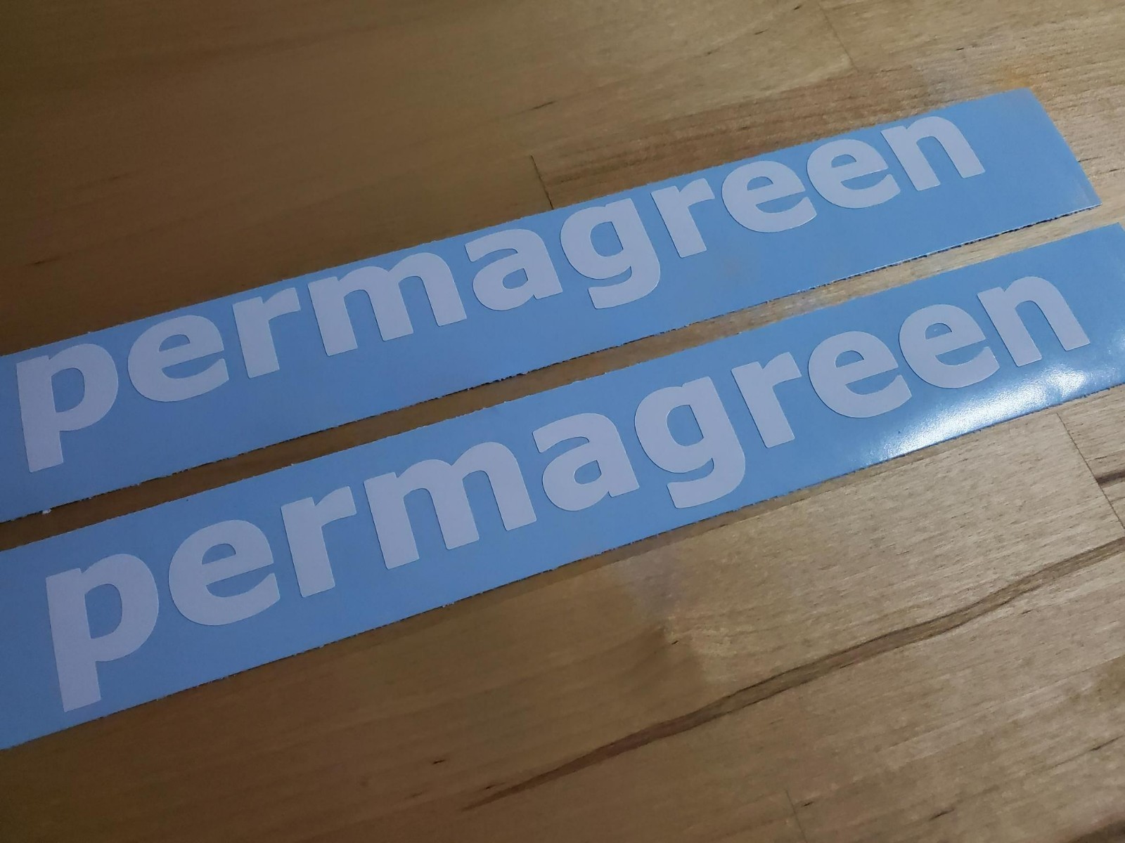 permagreen mower spreader Decals Stickers Gloss white 8" (2) Fast USA